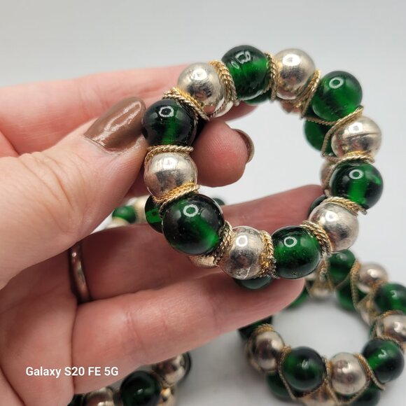 Green Glass and Metal Beaded Napkin Rings Set of - Picture 9 of 12